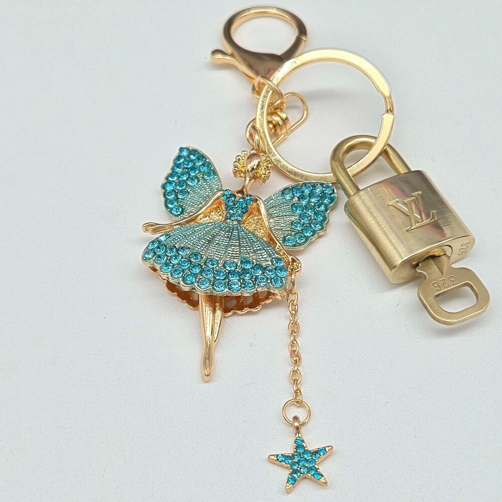 LV Gold Padlock Authentic 🔑 Luxury Bag Charm w/ Unbranded Fairy Keychain - Picture 5 of 8